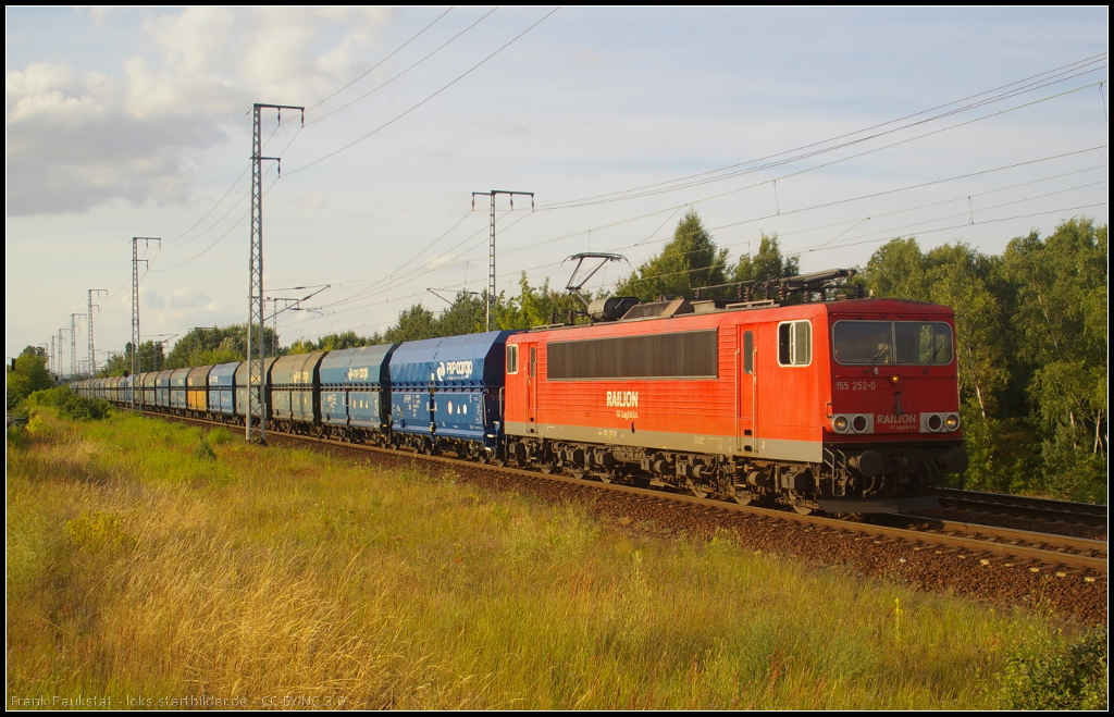 DB Schenker 155 252 mit Falns-Wagen der PKPC am 19.07.2013 in der Berliner Wuhlheide
<br><br>
Update: 2015 in Dessau z; 11/2015 in Mukran z; ++ 03/2016 bei Fa. Bender, Opladen