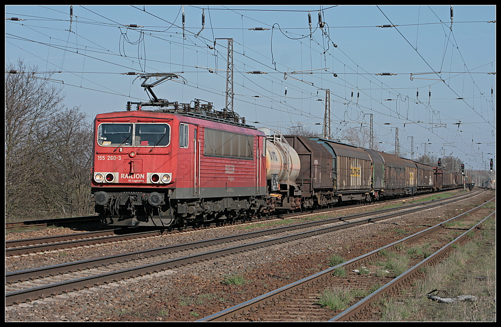 DB Schenker 155 260-3 und gemischtem G�terzug (Nuthetal-Saarmund 07.04.2010)