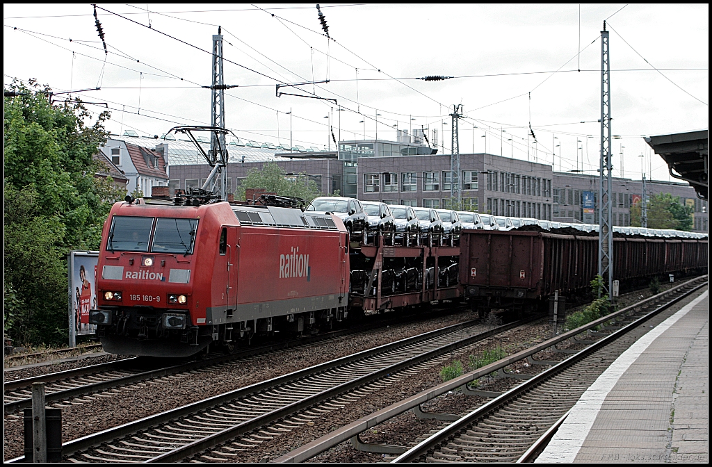DB Schenker 185 160-9 mit ihrem Autozug (gesehen Berlin K�penick 21.05.2010)