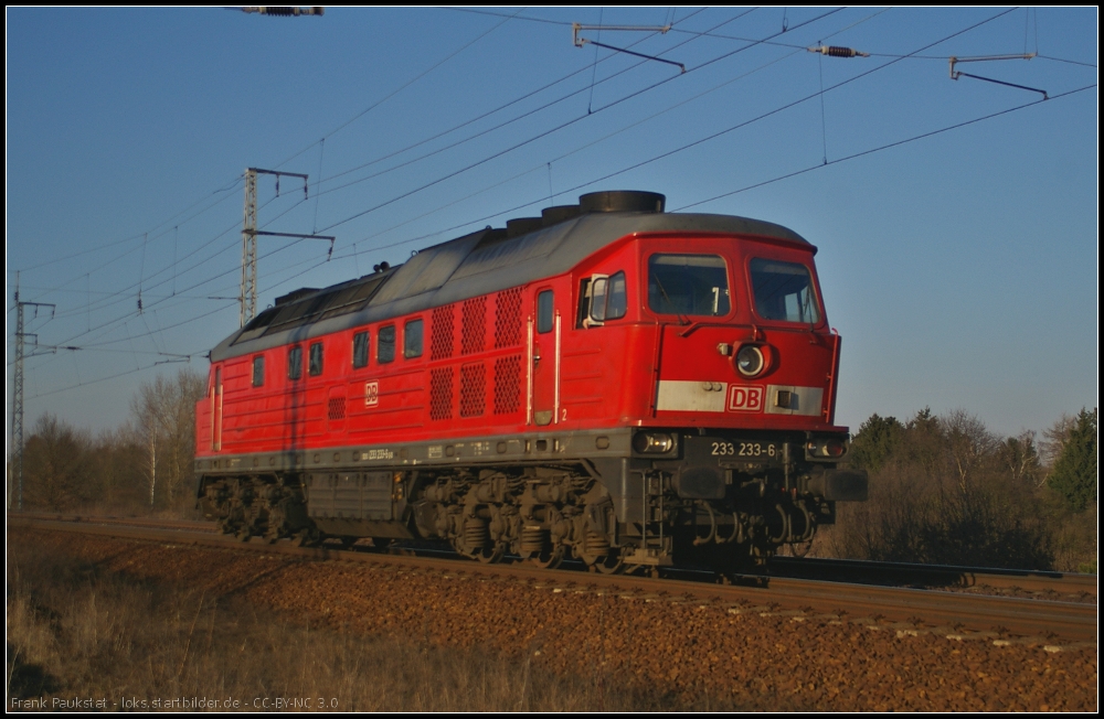 DB Schenker 233 233 solo am 05.03.2013 in der Berliner Wuhlheide. Gru� an den Tf!