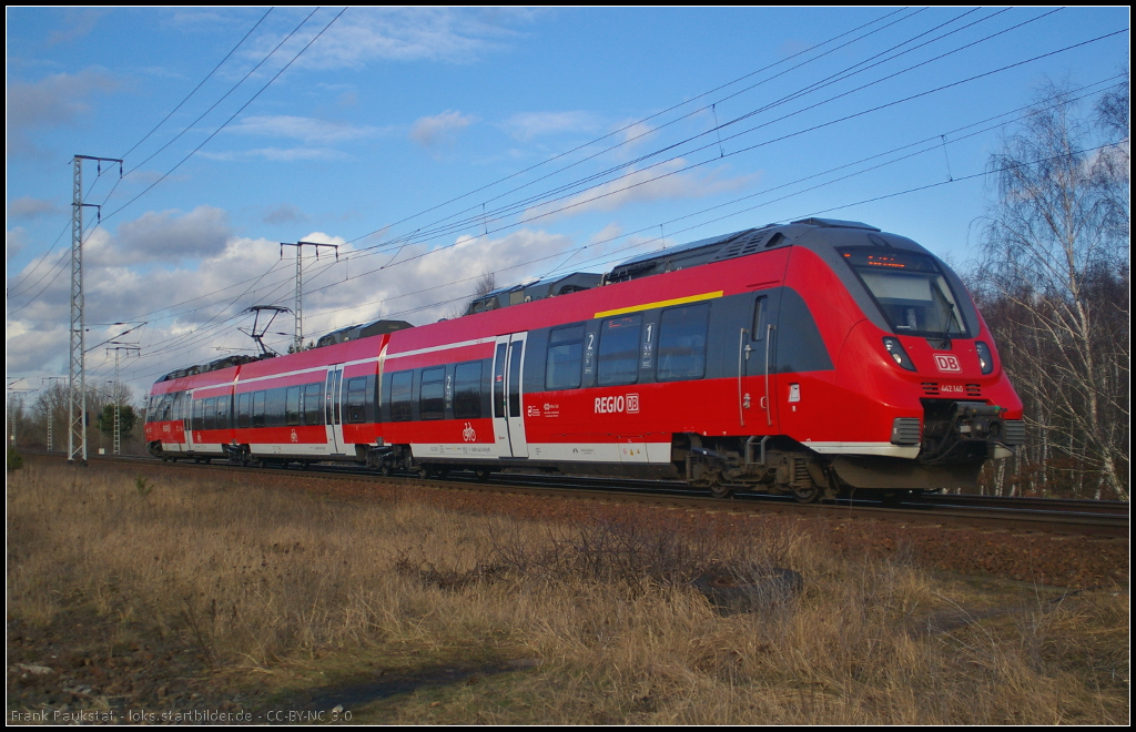 DB Regio 442 140 als RE7 Bad Belzig zum Verst�rken des RE7 Dessau am 06.07.2014 durch die Berliner Wuhlheide nach Berlin Sch�nefeld Flughafen