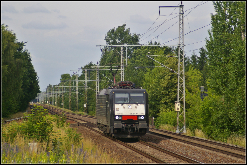 LTE ES 64 F4-105 / 189 105 solo am 16.06.2014 in Richtung Berlin durch Panktetal-R�ntgental