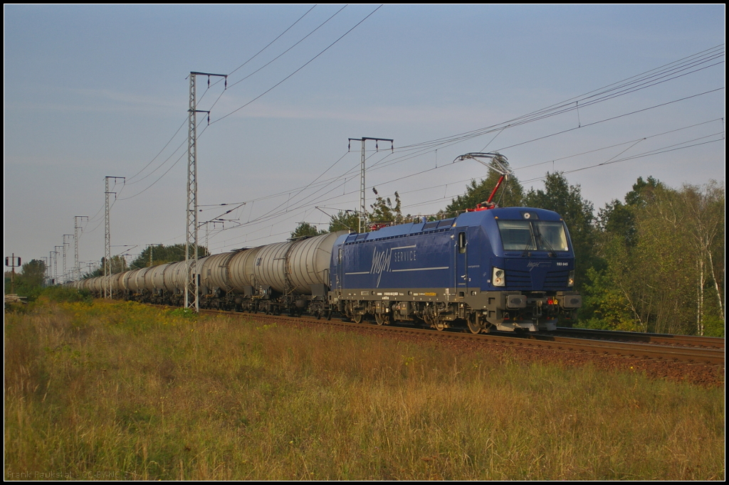 LTE Netherlands B.V. 193 845-5 mit einem Kesselwagen-Zug Richtung Halle (Saale) am 16.09.2014 durch die Berliner Wuhlheide (NVR-Nummer 91 80 6193 845-5 D-MGW)