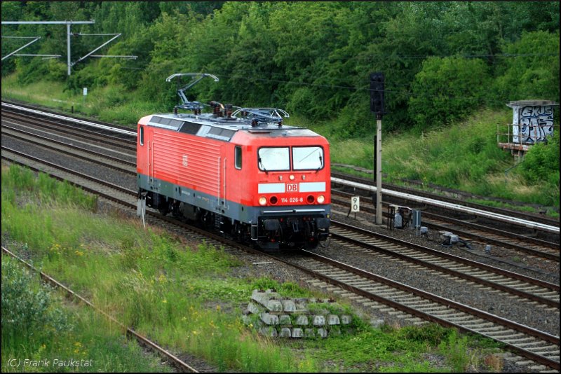 DB Regio 114 026-8 Lz nach Lichtenberg in Berlin Landsberger Allee, 20.06.2009 (ex 112 026-0)
<p>
++ 17.05.2019 bei Fa. Bender, Opladen