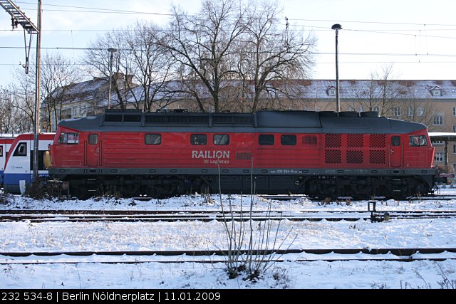 RAILION Logistics 232 534-8 ruht sich aus (ex 132 534-9, gesichtet Berlin N�ldnerplatz, 11.01.2009).
