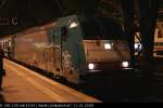 DB Fernverkehr E 186 135 mit dem Berlin-Warschau-Express ist etwas zu dunkel geraten im Bahnhof (DB Fernverkehr AG Frankfurt (Main), NVR-Nummer: 91 80 6186 135-0 D-DB, gesichtet Berlin Ostbahnhof 11.01.2009).