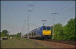HSL Logistik 146 521-0 fuhr am 19.05.2017 mit neuen Autos durch die Berliner Wuhlheide