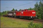 MEG 101 / 204 358 mit dem Materialzug f�r die S-Bahn Berlin am 20.06.2013 in der Berliner Wuhlheide (NVR-Nummer 92 80 1204 358-6 D-MEG, Typ V100.1, Baujahr 1971, ex DR 204 358)