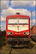 Zu Gast beim 15. Berliner Eisenbahnfest war auch WFL 155 159-7 im orientrot/wei�en Lack. Sie stand mit anderen Loks am 15.09.2018 auf dem Gel�nde des alten Betriebsbahnhof Sch�neweide.