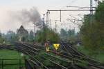 Erste Rauchzeichen deuten darauf hin das es bald losgehen k�nnte zur Dampflokparade (Wolsztyn, 03.05.2008).